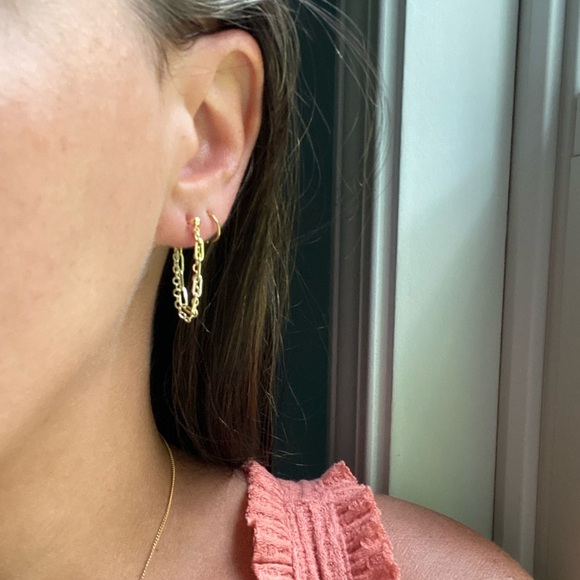 Gold Plated Double Drop Chain Earrings - Picture 4 of 4